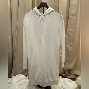 Casual Off-White Long Sleeve Hoodie Dress